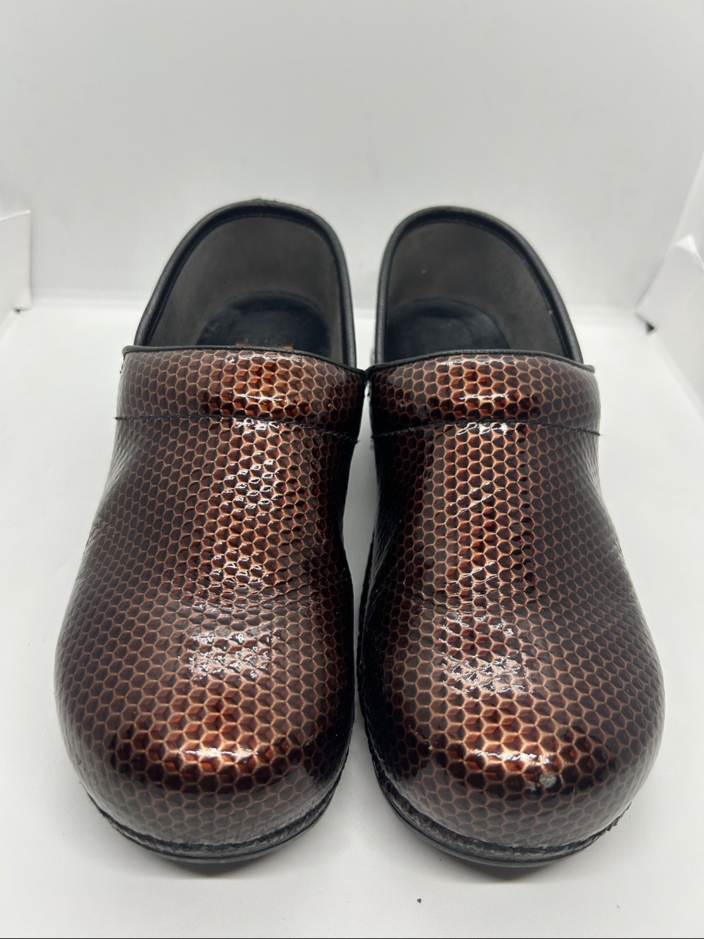 Dansko Brown Metallic Hex-Pattern Clogs - Picture 5 of 16